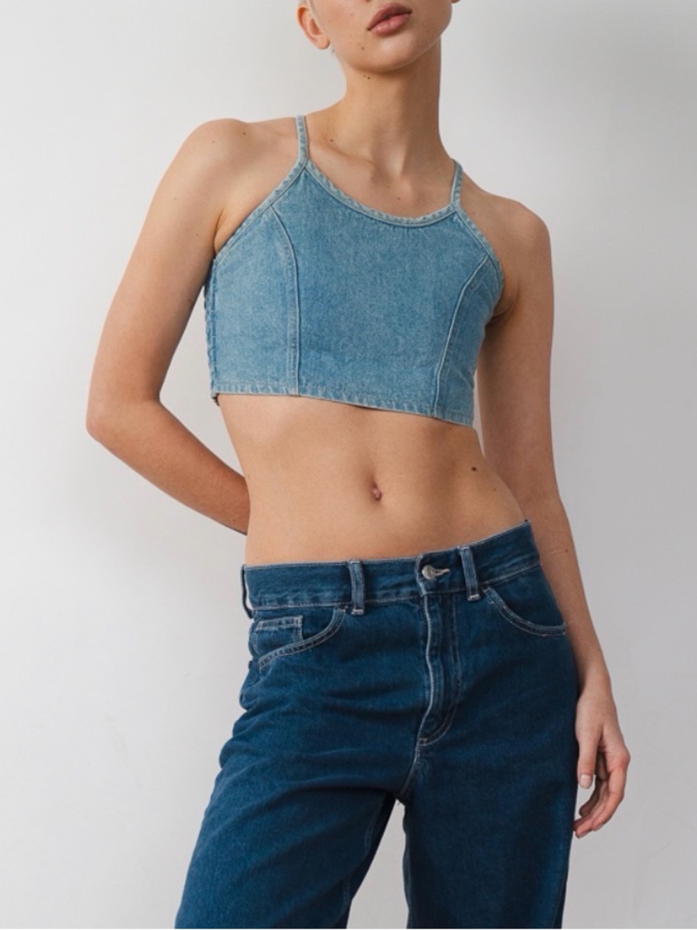Denim Crop Cami Top - Light Blue
